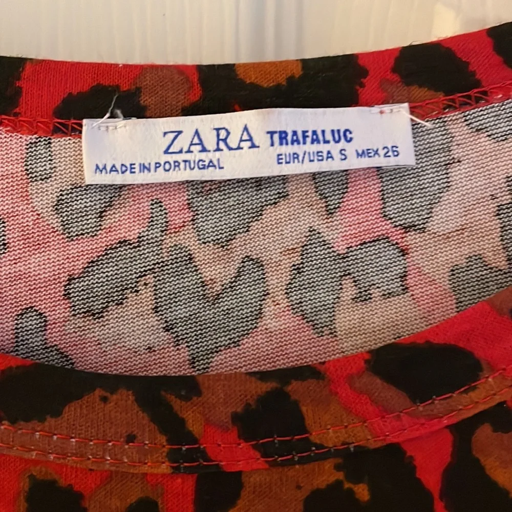 Zara leopard print top in red orange and black in size small - Picture 2 of 3